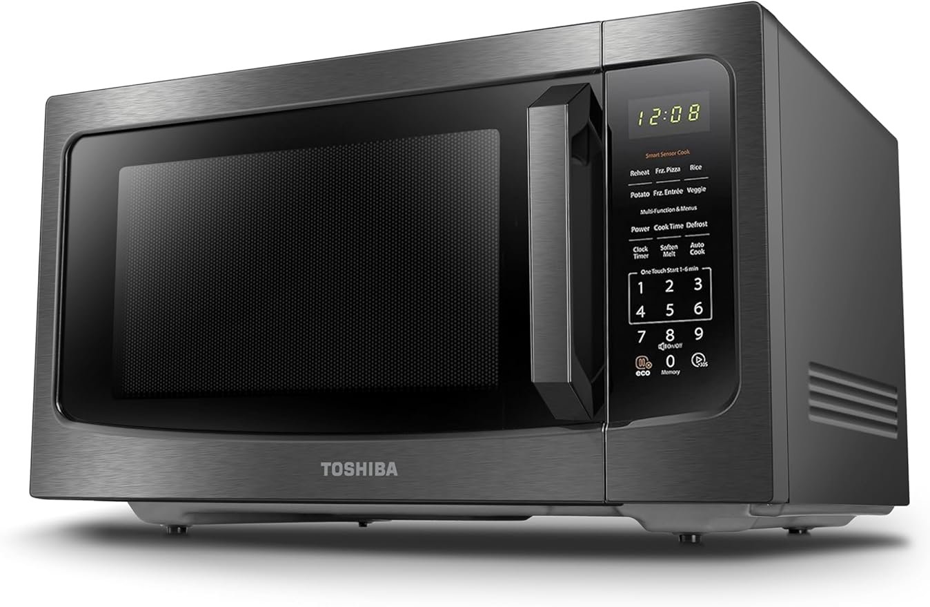 TOSHIBA ML-EM45P(BS) Countertop Microwave Oven with Smart Sensor and 13.6" Removable Position Memory Turntable, Sound On/Off Function, 1200W, 1.6 Cu.ft, Black Stainless Steel